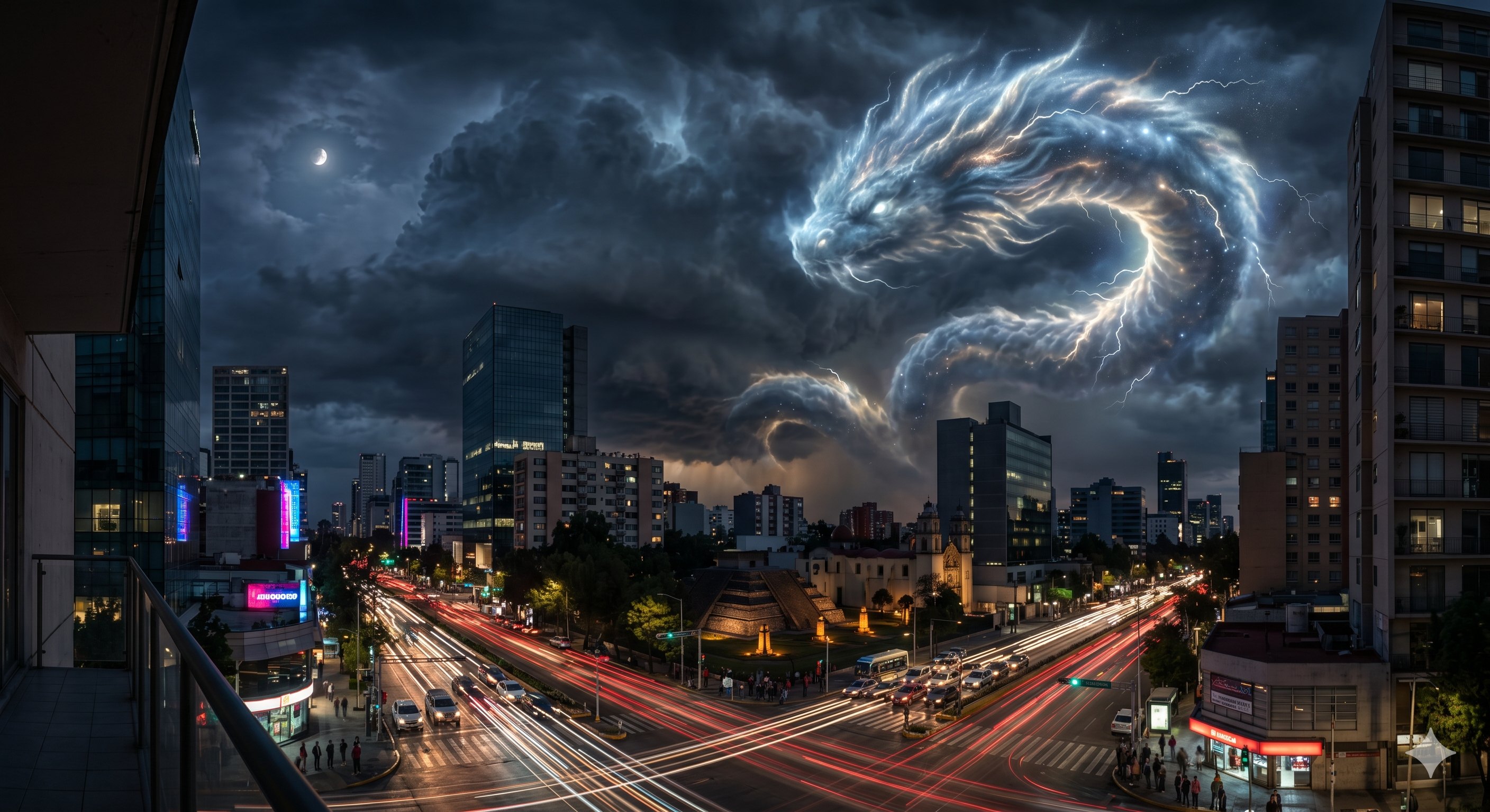 Imagen de contexto para La serpiente de nube de Mixcoac en Benito Juárez, Ciudad de México. Escena editorial de La serpiente de nube de Mixcoac en Zona Arqueológica de Mixcoac, Benito Juárez: una víbora de nube asociada al antiguo santuario que despierta cuando cambia el viento.