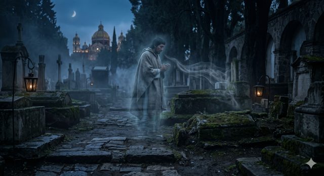 Imagen de contexto para La tumba que busca Juan Diego en Gustavo A. Madero, Ciudad de México. Escena editorial de La tumba que busca Juan Diego en M. Salas s/n, Villa Gustavo A. Madero, Gustavo A. Madero: un cementerio que conserva la versión antigua de una sepultura imposible de verificar.